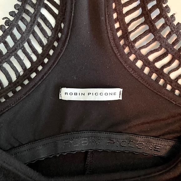 EUC Robin Piccone crochet black racer-back sleeveless flare dress w/ shelf bra - Picture 5 of 5